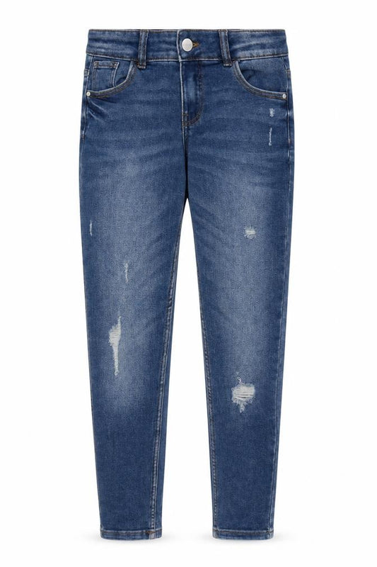 Front view of Denim CO. girls’ blue denim skinny jeans, size 13, years