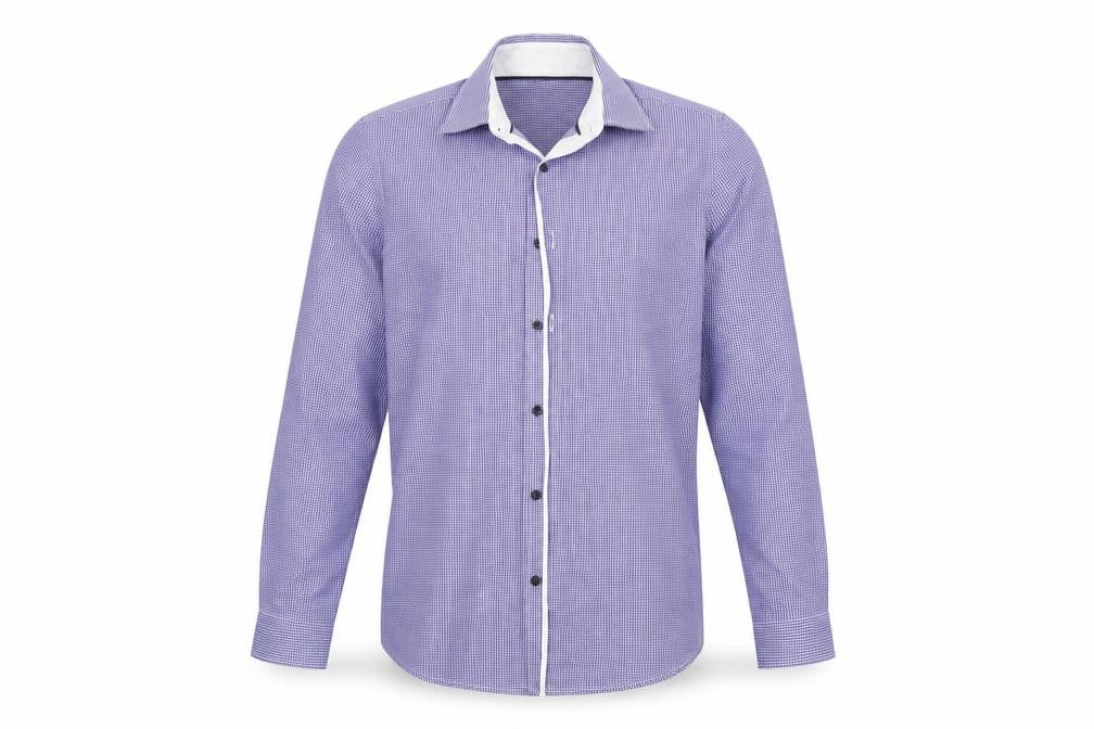 Front view of River Island men’s blue check dress shirt, size M