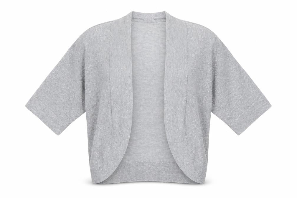 Front view of BHS women’s silver cardigan jumper, size UK 12