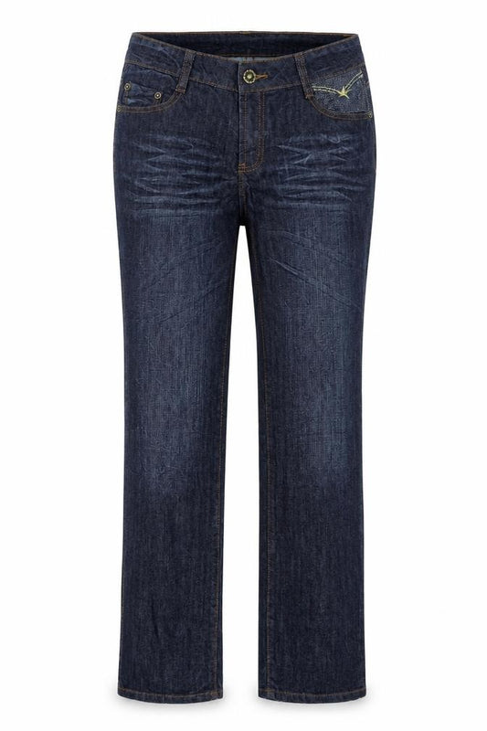 Front view of Sciapai women’s blue denim straight jeans, size S, 31-inch leg