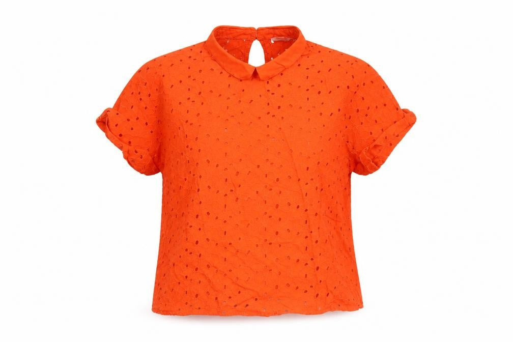 Front view of Mademoiselle R women’s orange basic t-shirt, size UK 10