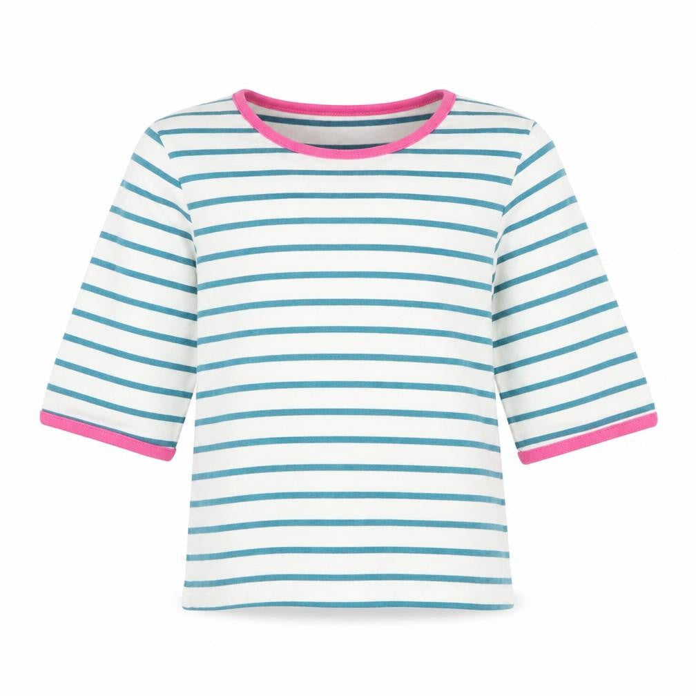 Front view of Next girls’ white striped basic t-shirt, size 6, years