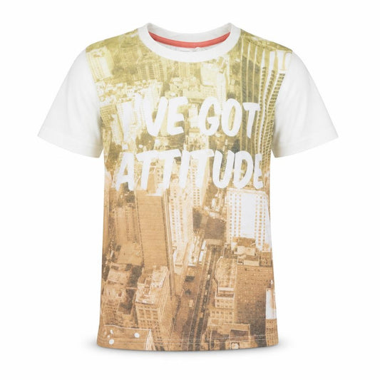 Front view of Pumpkin Patch boys’ white basic t-shirt, size 8, years - i've got attitude