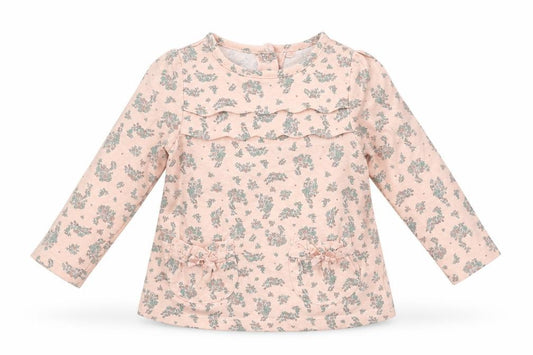 Front view of Tu girls’ pink floral basic t-shirt, size 3-6, months