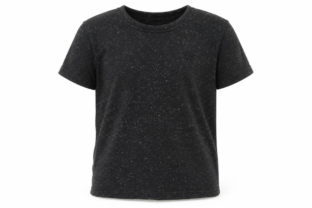 Front view of Next boys’ black spotted jersey basic t-shirt, size 4-5, years