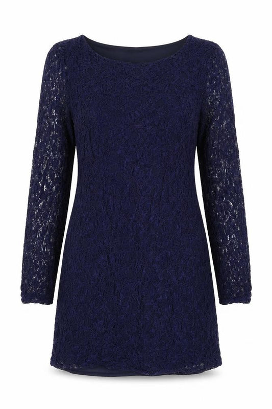 Front view of F&F women’s blue lace a-line, size UK 10