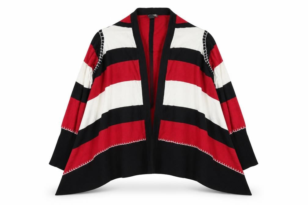 Front view of SPANNER women’s multicoloured striped wrap jumper one size