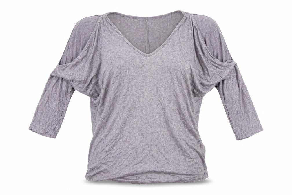 Front view of Belle Vere women’s grey basic t-shirt, size UK 12