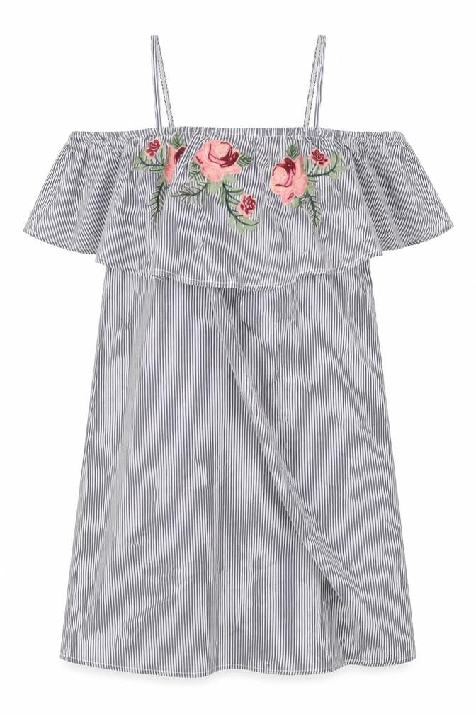 Front view of Select women’s blue striped trapeze & swing, size UK 10