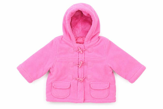Front view of Marks & Spencer girls’ pink basic coat coat, size 6-9, months
