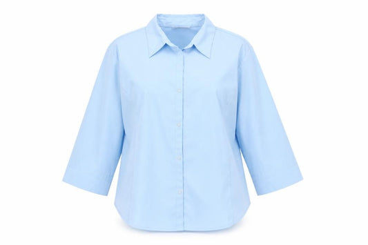 Front view of Sara Woman women’s blue basic button-up, size UK 16