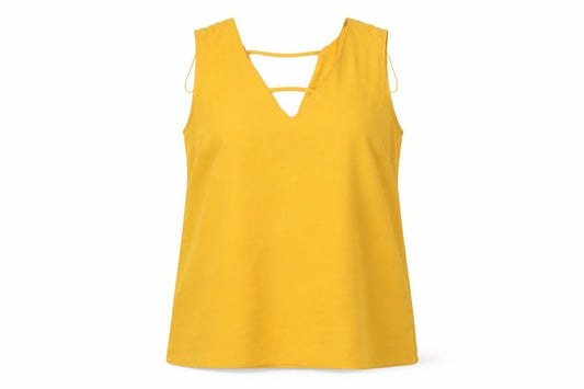 Front view of F&F women’s yellow tunic blouse, size UK 12