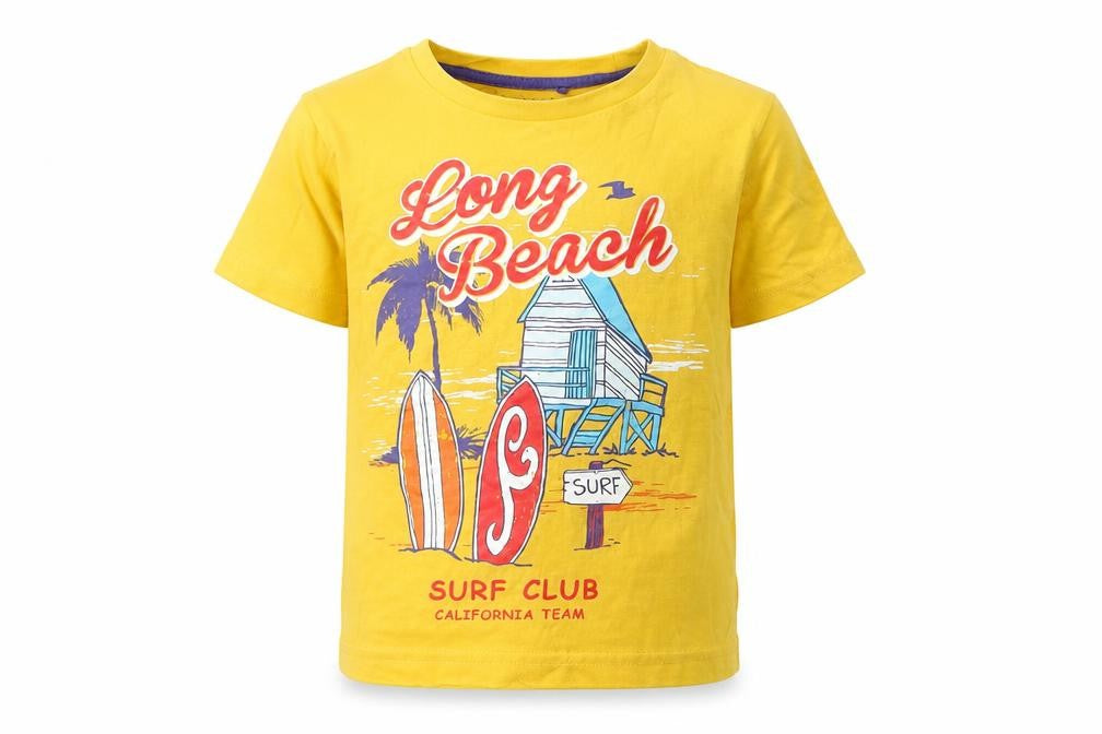 Front view of Tu Baby Yellow Basic T-Shirt, size 18-24, Months - surf club
