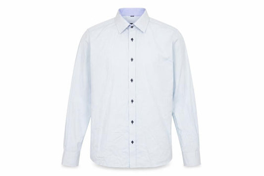 Front view of Recman men’s blue button-up, size L