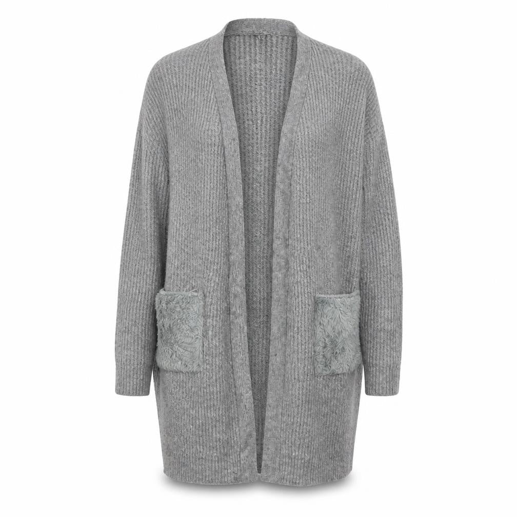 Front view of Primark women’s grey cardigan jumper, size UK 10