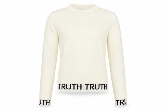 Front view of FB Sister Knitwear girls’ white jumper, size S