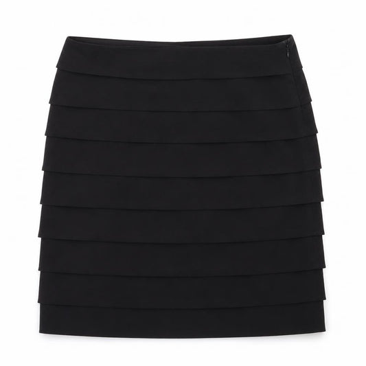 Front view of Larry Levine women’s black flare skirt, size UK 8