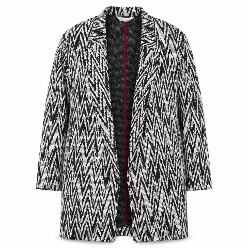Front view of Miss Selfridge women’s black argyle/diamond jacket, size UK 10
