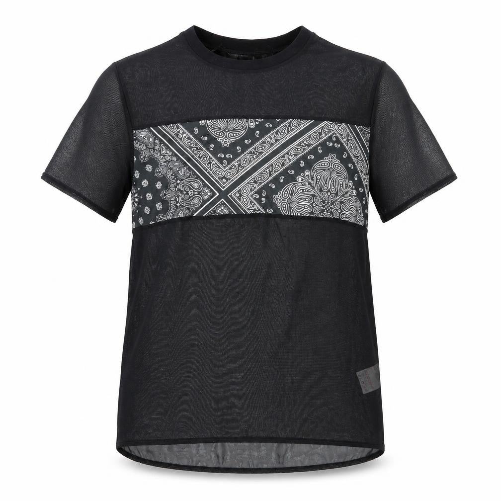 Front view of Preworn women’s black argyle/diamond basic t-shirt, size XS