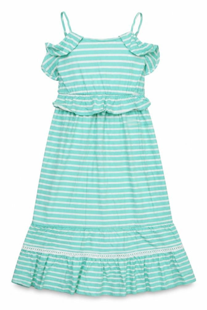 Matalan Girls Green Striped Fit & Flare Size 12 Years