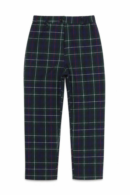 Front view of herts & bows girls’ green check chino trousers, size 6, years