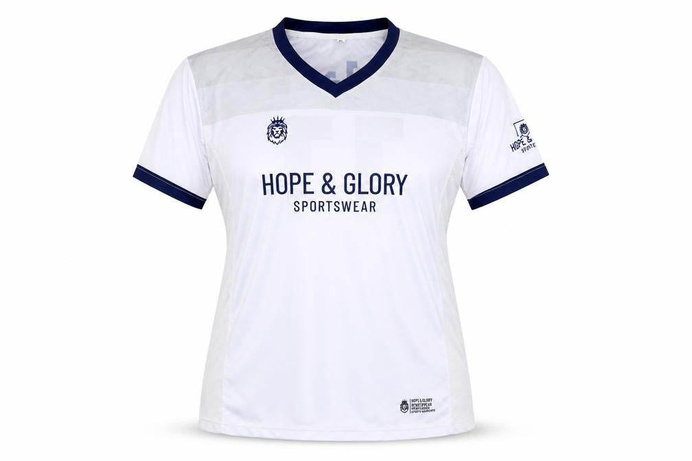 Front view of Hope & Glory women’s white basic t-shirt, size 2XL, - hull fc ladies