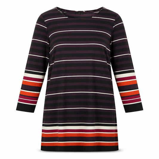 Front view of M&Co women’s purple striped a-line, size UK 12