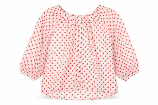 Front view of H&M women’s red polka dot basic button-up, size UK 6