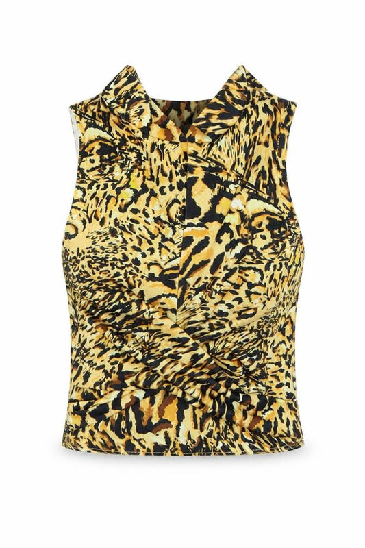 Front view of ASOS women’s yellow animal print basic tank, size UK 8