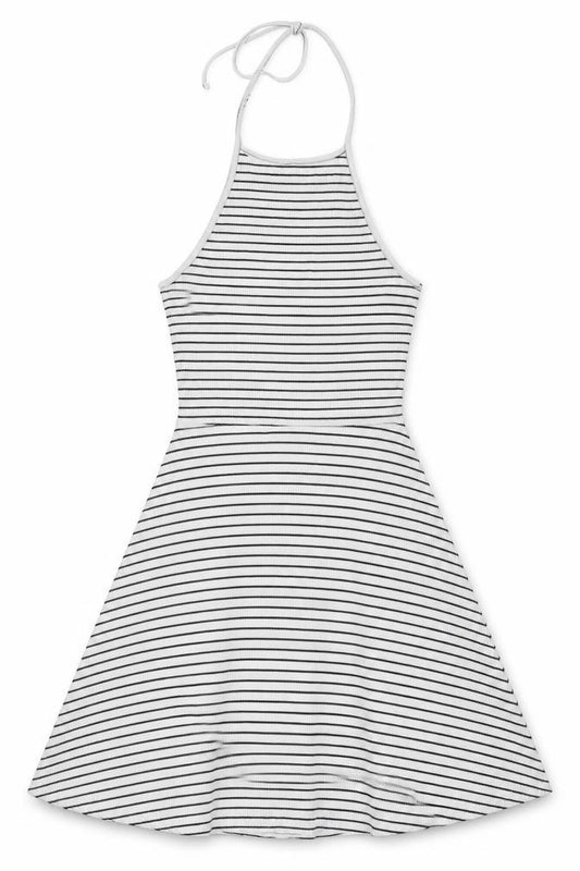 Front view of ASOS women’s white striped fit & flare, size UK 8