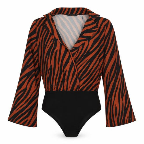Quiz Womens Brown Animal Print  Bodysuit One-Piece Size 10