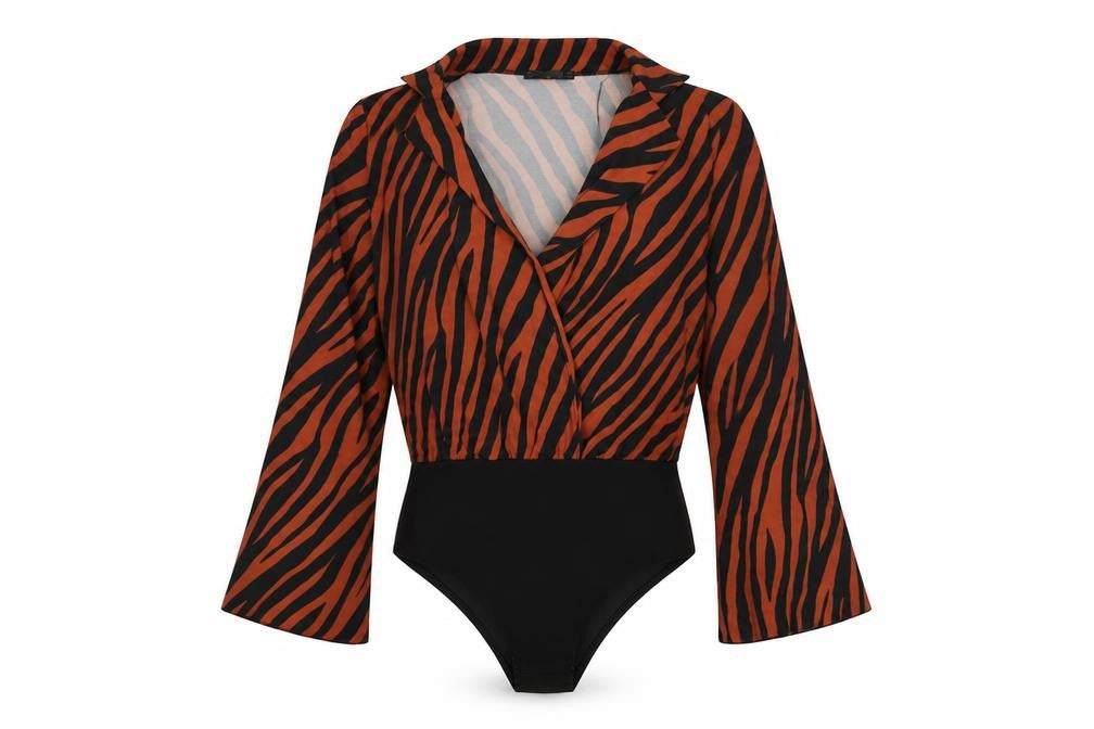 Quiz Womens Brown Animal Print  Bodysuit One-Piece Size 10