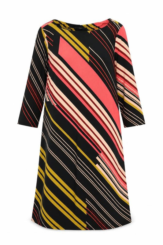 Front view of Next women’s pink striped a-line, size UK 12, - stretch fabric