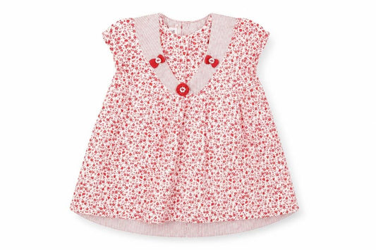 Front view of Preworn girls’ red floral fit & flare, size 9-12, months