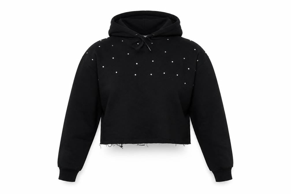 Front view of Primark women’s black pullover hoodie, size M, - cropped hoodie
