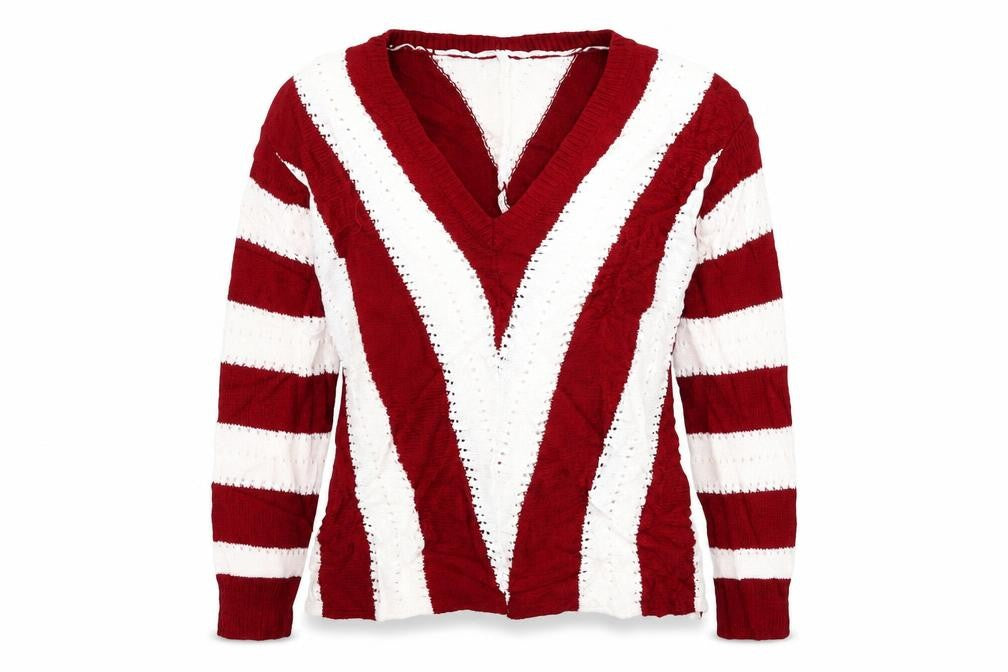Front view of Preworn women’s white striped jumper, size M