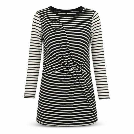 Front view of Topshop women’s black striped a-line, size UK 10