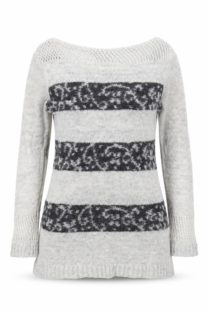 Front view of Marks & Spencer women’s grey paisley jumper, size M