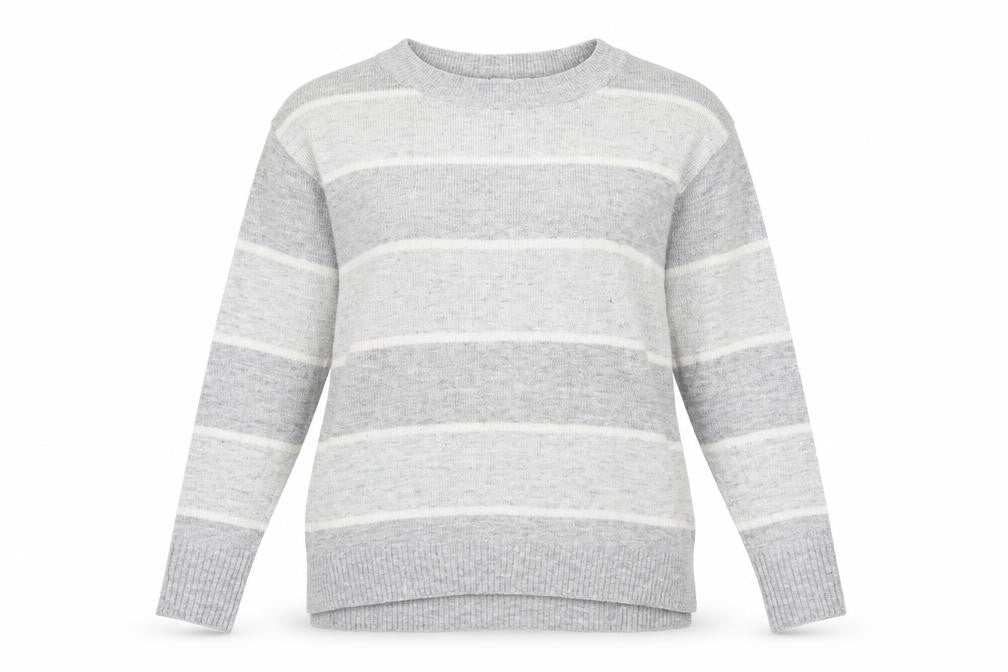 Front view of Gap women’s grey striped jumper, size M