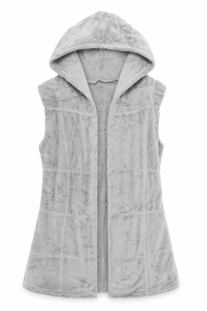 Front view of Preworn women’s grey fleece jacket, size L