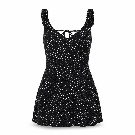 Front view of Preworn women’s black polka dot chiffon camisole blouse, size M