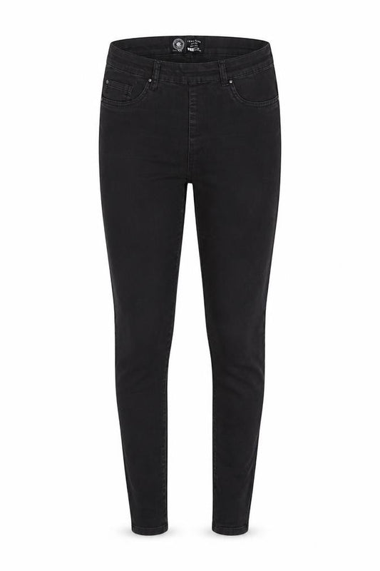 Front view of New Look women’s black denim jegging jeans, size UK 10, 28-inch leg