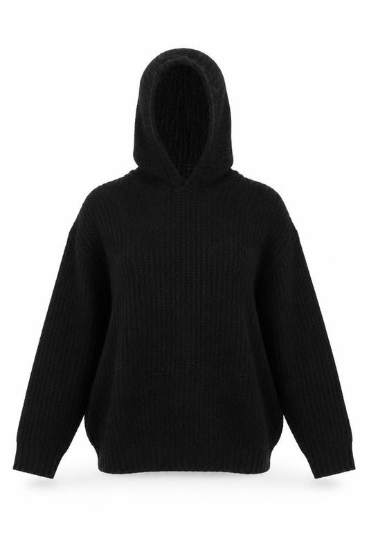 Front view of PRETTYLITTLETHING women’s black pullover hoodie, size M