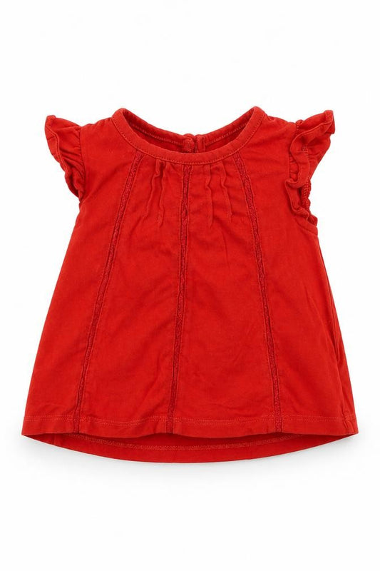Front view of Gap girls’ red basic t-shirt, size 6-9, months