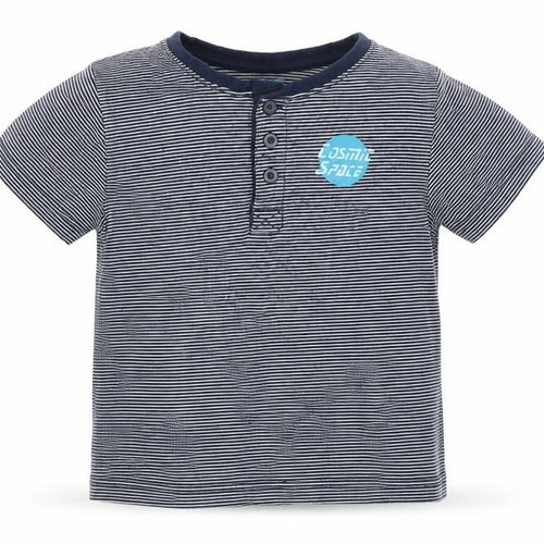 Popperts Boys Blue Striped  Basic T-Shirt Size 6-7 Years