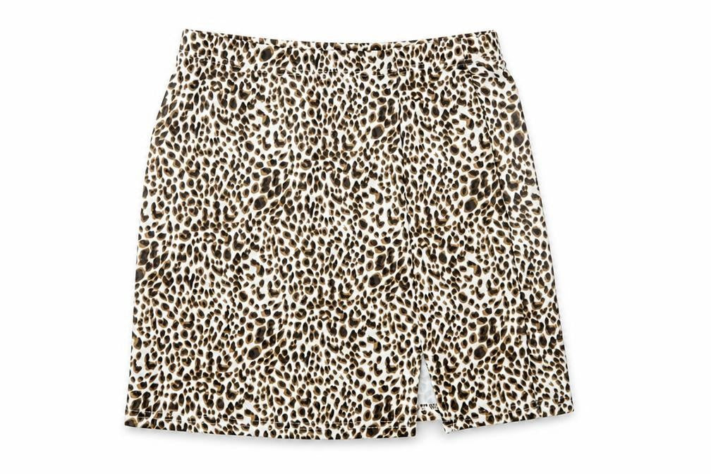 Front view of SHEIN women’s brown animal print a-line skirt, size M