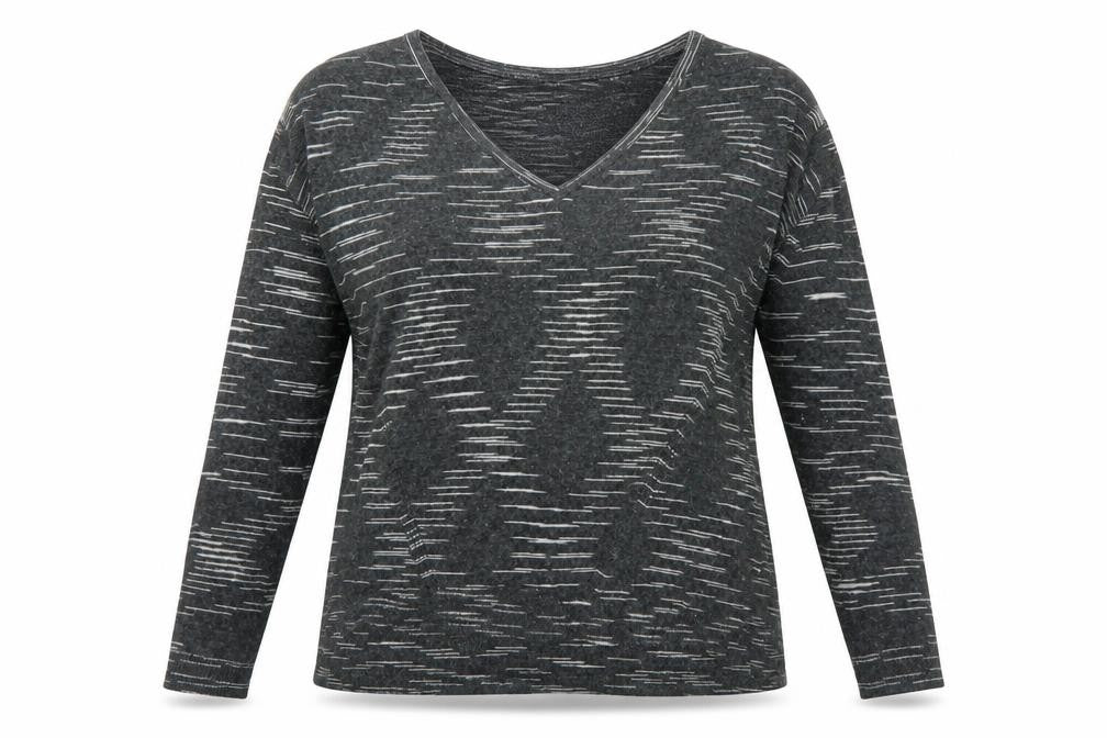 Front view of Marks & Spencer women’s grey geometric knit jumper, size M