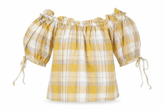 Front view of New Look women’s yellow check basic blouse, size UK 8