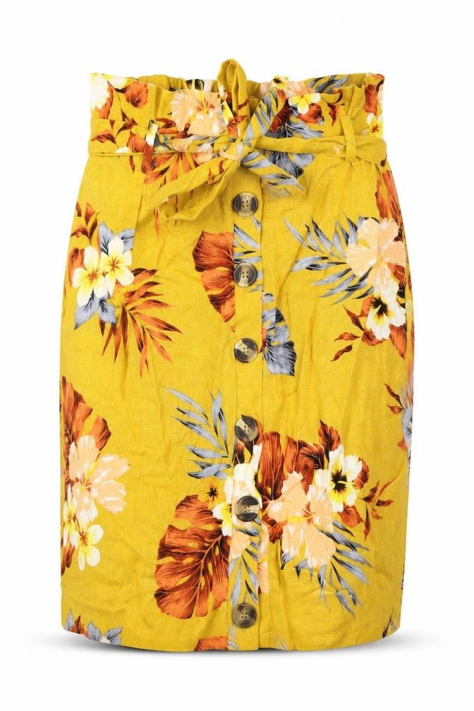 Newlook Womens Yellow Floral  A-Line Skirt Size 6