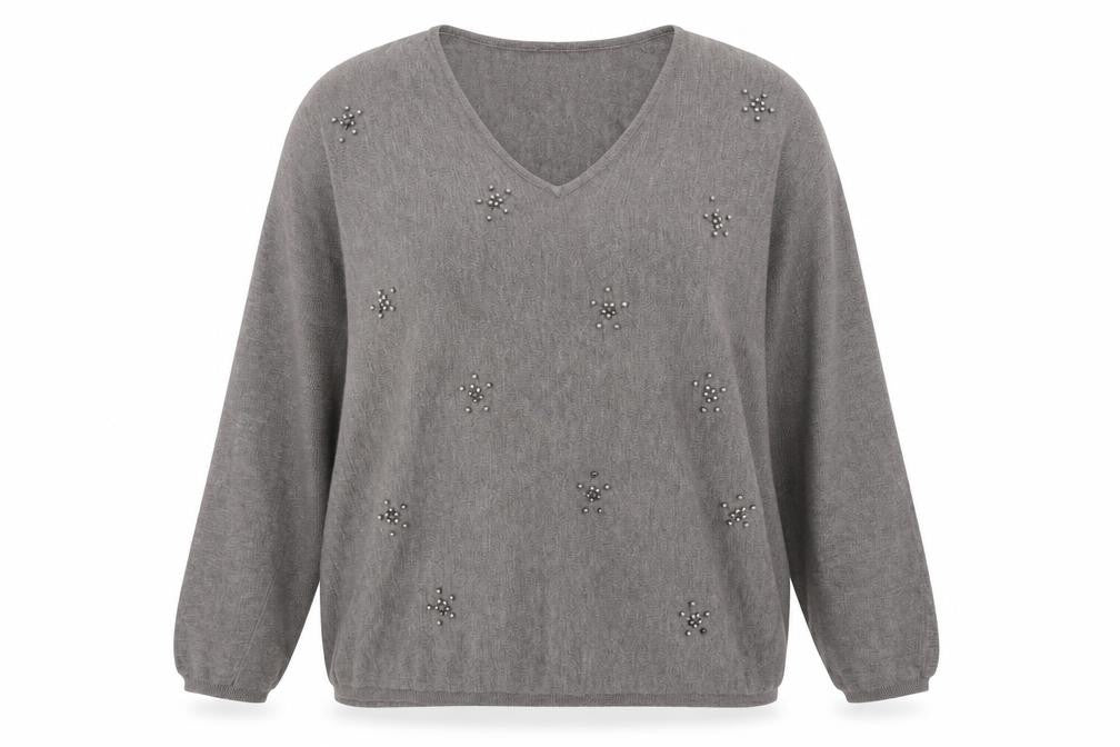 Front view of Version Feminin women’s grey knit jumper, size 2XL
